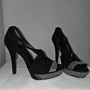 BCBGeneration Black Rhinestone Platform High Heels Size 6